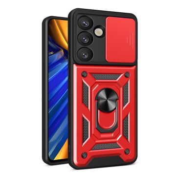 Hybrid Armor Camshield-Hülle mit Kameraabdeckung und Metallring für Samsung Galaxy S25 – rot-683238