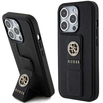 Guess Grip Stand 4G Triangle Strass Hülle für iPhone 15 Pro – Schwarz 713575