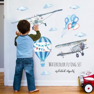 Flugzeug Aquarell Wandaufkleber für Kinder