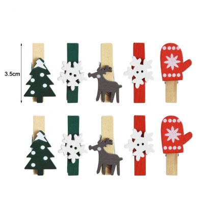 10-tlg. Set mit Weihnachtlichen Klammern aus Holz