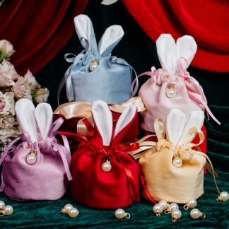 12er-Set Süßigkeitentüte mit Kaninchenohren Candy Cookies Geschenk Taschen Samt Snack Keks Backen Tasche Mit Band Hochzeit Geburtstag Party Favor Dekoration