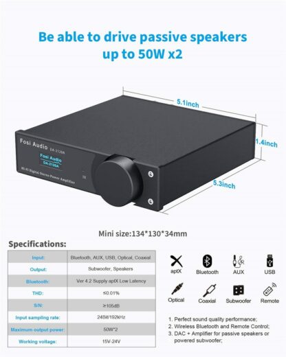 Fosi Audio DA2120A Bluetooth-Stereo-Empfänger 5