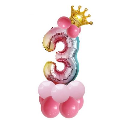 Folien Ballon Set mit Krone Ziffer 3 80cm Pink