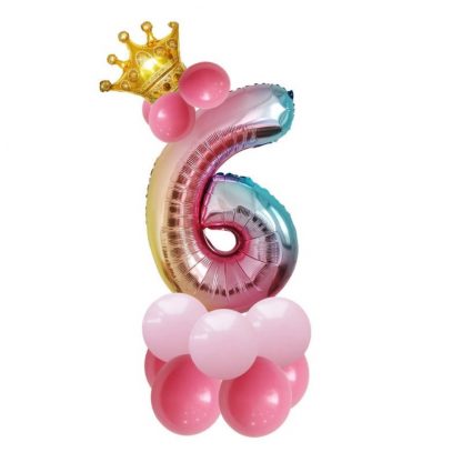 Folien Ballon Set mit Krone Ziffer 6 80cm Pink