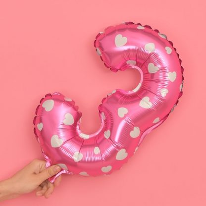 Folien Ballon Ziffer 3 40cm Pink mit Herzen