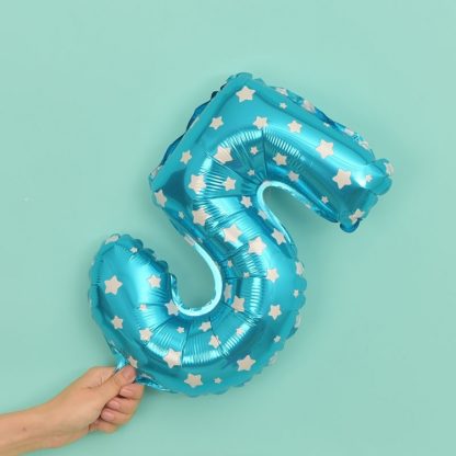 Folien Ballon Ziffer 5 40cm Blau mit Sternen