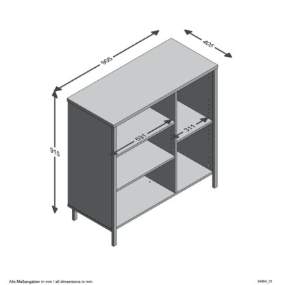 FMD Kommode mit 5 Offenen Fächern Eichenoptik Stahlgrau - Image 4