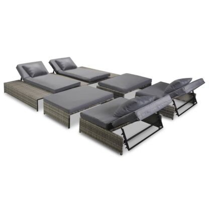 5-tlg. Garten-Lounge-Set mit Auflagen Poly Rattan Grau - Image 2