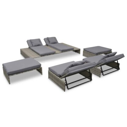 5-tlg. Garten-Lounge-Set mit Auflagen Poly Rattan Grau - Image 3