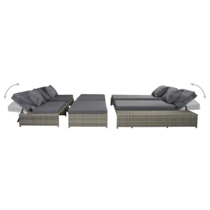 5-tlg. Garten-Lounge-Set mit Auflagen Poly Rattan Grau - Image 4