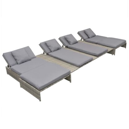 5-tlg. Garten-Lounge-Set mit Auflagen Poly Rattan Grau - Image 5