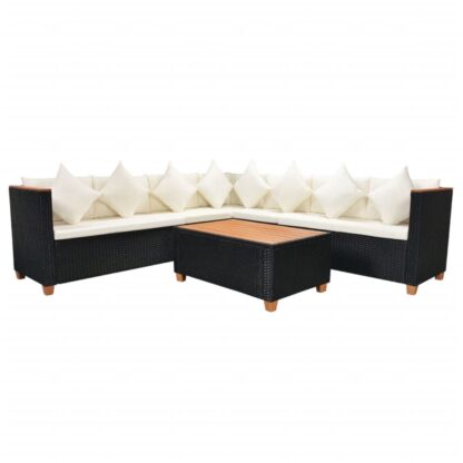 5-tlg. Garten-Lounge-Set mit Auflagen Poly Rattan Schwarz - Image 2
