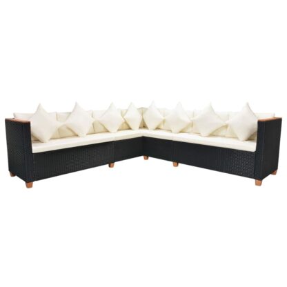 5-tlg. Garten-Lounge-Set mit Auflagen Poly Rattan Schwarz - Image 5