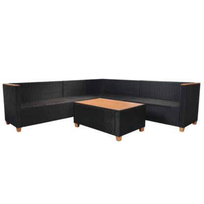 5-tlg. Garten-Lounge-Set mit Auflagen Poly Rattan Schwarz - Image 6