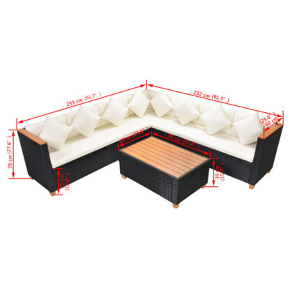5-tlg. Garten-Lounge-Set mit Auflagen Poly Rattan Schwarz - Image 9