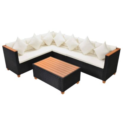 4-tlg. Garten-Lounge-Set mit Auflagen Poly Rattan Schwarz - Image 2