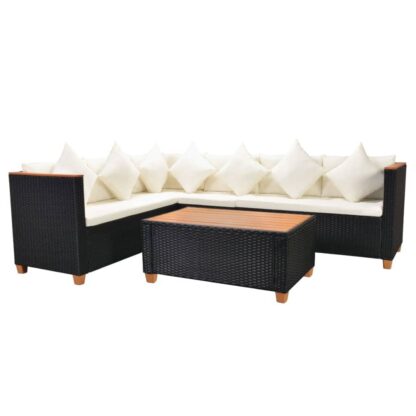 4-tlg. Garten-Lounge-Set mit Auflagen Poly Rattan Schwarz - Image 3