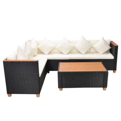 4-tlg. Garten-Lounge-Set mit Auflagen Poly Rattan Schwarz - Image 4
