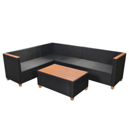 4-tlg. Garten-Lounge-Set mit Auflagen Poly Rattan Schwarz - Image 5