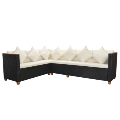 4-tlg. Garten-Lounge-Set mit Auflagen Poly Rattan Schwarz - Image 6