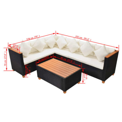 4-tlg. Garten-Lounge-Set mit Auflagen Poly Rattan Schwarz - Image 9