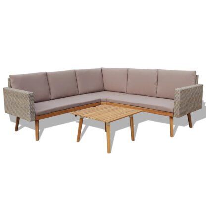 4-tlg. Garten-Lounge-Set mit Auflagen Poly Rattan Grau - Image 2