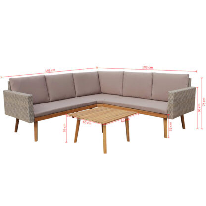 4-tlg. Garten-Lounge-Set mit Auflagen Poly Rattan Grau - Image 8