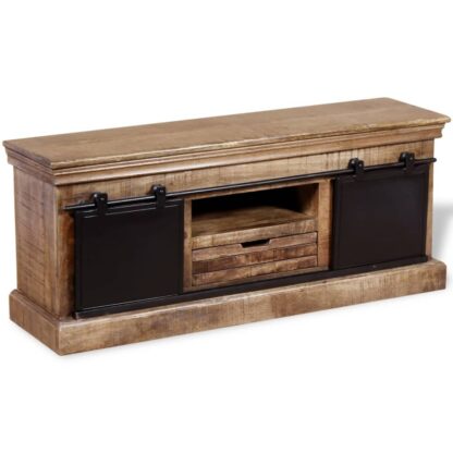 TV-Schrank mit 2 Schiebetüren Massivholz Mango 110x30x45 cm - Image 2