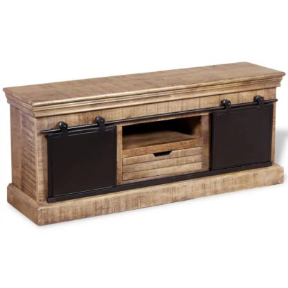 TV-Schrank mit 2 Schiebetüren Massivholz Mango 110x30x45 cm - Image 3
