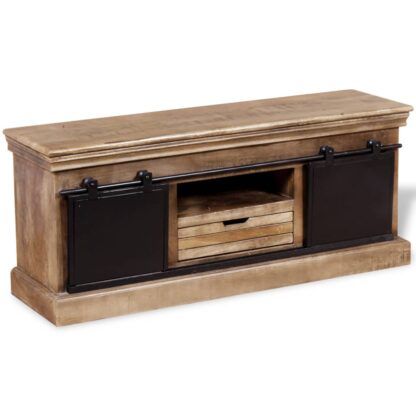 TV-Schrank mit 2 Schiebetüren Massivholz Mango 110x30x45 cm - Image 4