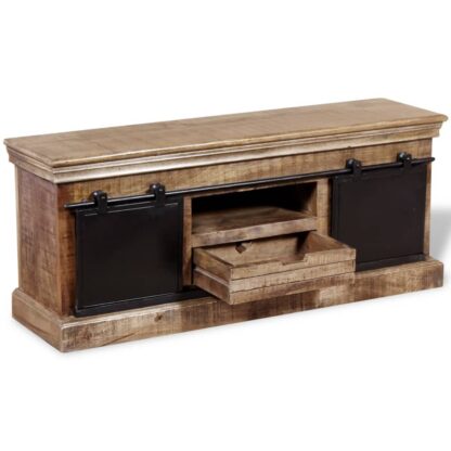 TV-Schrank mit 2 Schiebetüren Massivholz Mango 110x30x45 cm - Image 5