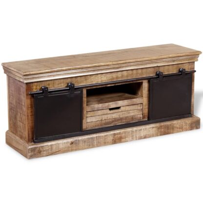 TV-Schrank mit 2 Schiebetüren Massivholz Mango 110x30x45 cm - Image 6