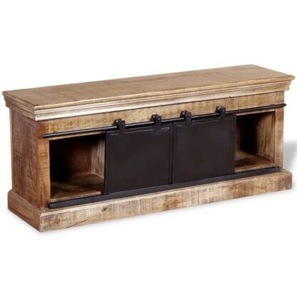TV-Schrank mit 2 Schiebetüren Massivholz Mango 110x30x45 cm - Image 7