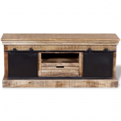 TV-Schrank mit 2 Schiebetüren Massivholz Mango 110x30x45 cm - Image 8