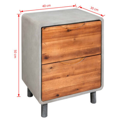 Nachttisch Beton Massivholz Akazie 40x30x50 cm - Image 6
