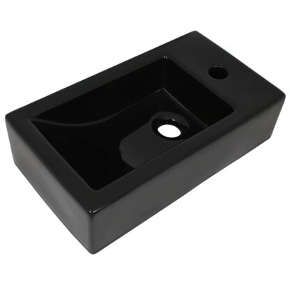Waschbecken Rechteckig + Hahnloch Keramik Schwarz 46x25,5x12 cm - Image 2
