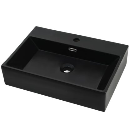 Waschbecken mit Hahnloch Keramik Schwarz 76 x 42,5 x 14,5 cm - Image 2