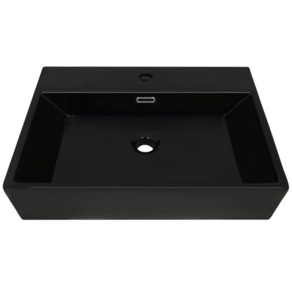 Waschbecken mit Hahnloch Keramik Schwarz 76 x 42,5 x 14,5 cm - Image 3