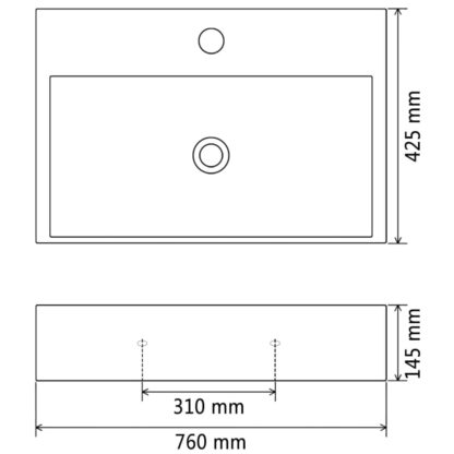 Waschbecken mit Hahnloch Keramik Schwarz 76 x 42,5 x 14,5 cm - Image 5