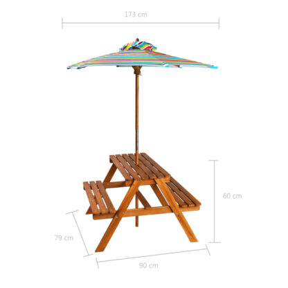 Kinder-Picknicktisch mit Sonnenschirm 79x90x60 cm Akazienholz - Image 8
