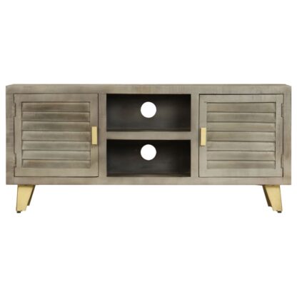 TV-Schrank Massivholz Mango Grau mit Messing 110x30x48 cm - Image 2
