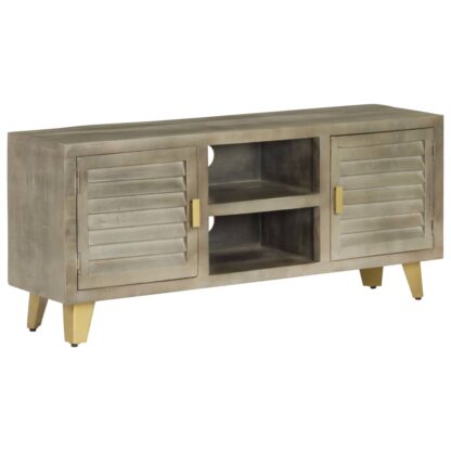 TV-Schrank Massivholz Mango Grau mit Messing 110x30x48 cm - Image 11