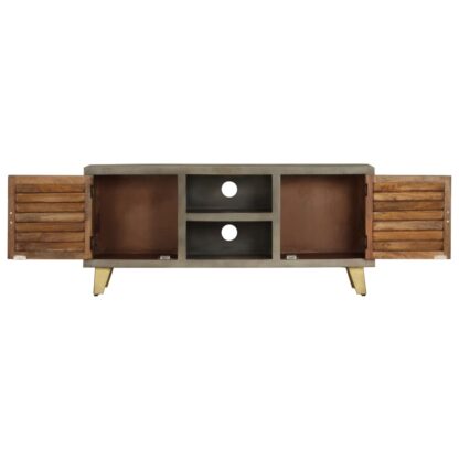 TV-Schrank Massivholz Mango Grau mit Messing 110x30x48 cm - Image 3