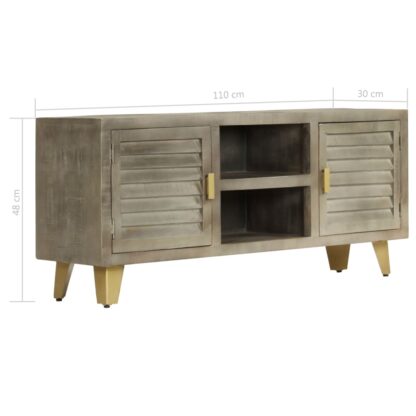 TV-Schrank Massivholz Mango Grau mit Messing 110x30x48 cm - Image 10