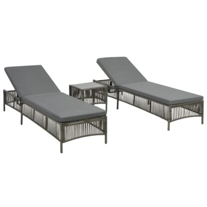 Sonnenliegen 2 Stk. mit Tisch Poly Rattan Grau - Image 2