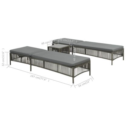 Sonnenliegen 2 Stk. mit Tisch Poly Rattan Grau - Image 5