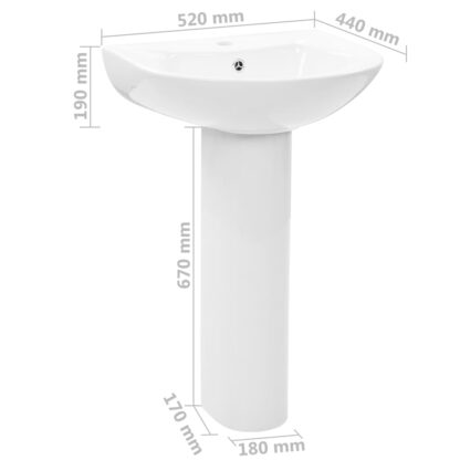 Freistehendes Waschbecken mit Säule Keramik Weiß 520x440x190 mm - Image 7