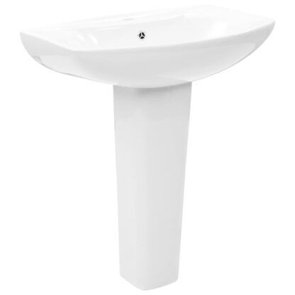Freistehendes Waschbecken mit Säule Keramik Weiß 650x520x200 mm - Image 2