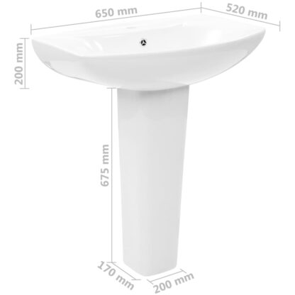 Freistehendes Waschbecken mit Säule Keramik Weiß 650x520x200 mm - Image 7