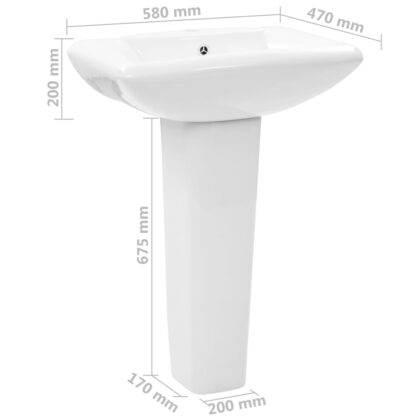 Freistehendes Waschbecken mit Säule Keramik Weiß 580x470x200 mm - Image 7
